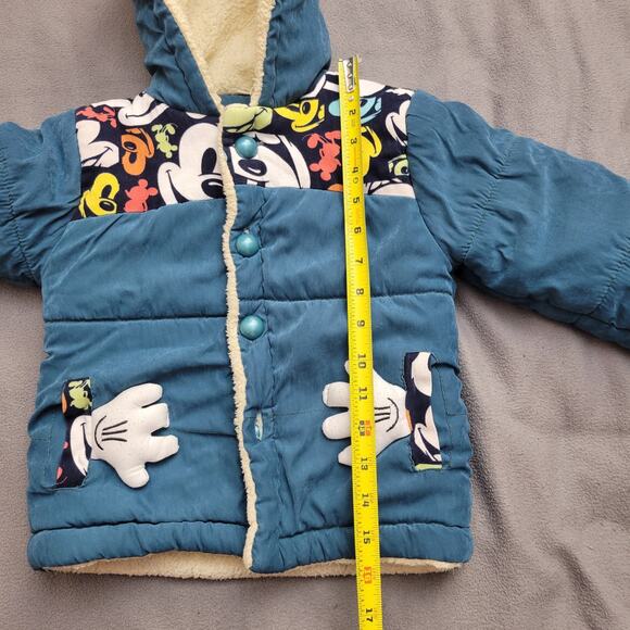 Mickey Winter Coat Toddler 3T Blue Hood Puffy Hands Pockets Lined Warm Outdoors - Picture 8 of 16